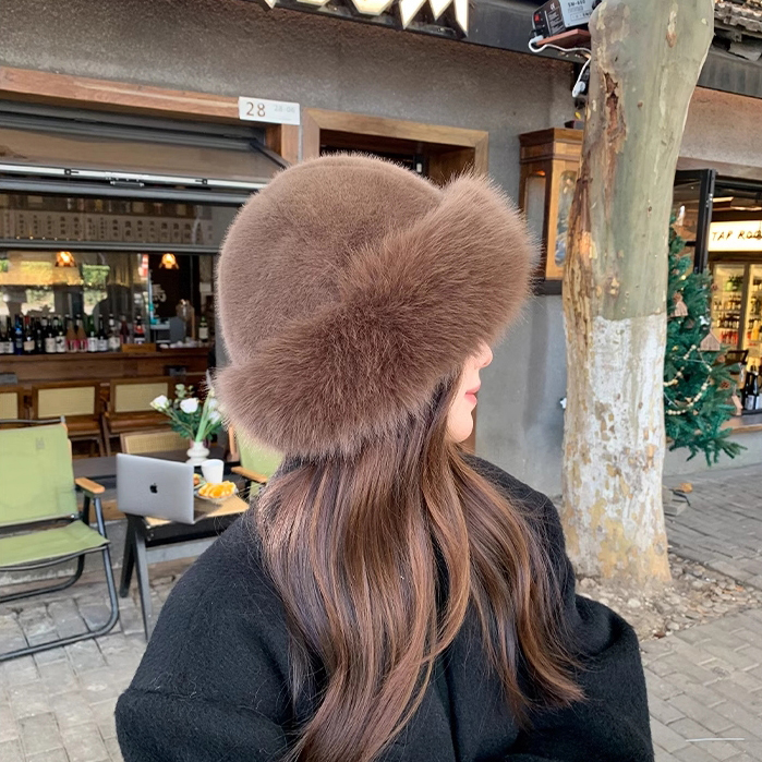 毛绒蒙古帽子女士秋冬季时尚防寒保暖东北盆帽皮毛一体护耳帽百搭