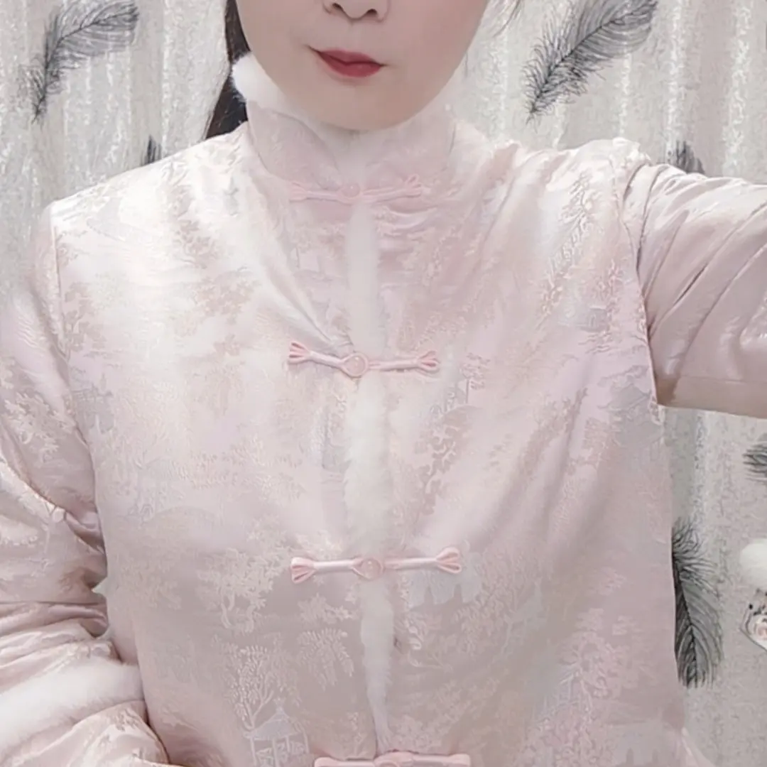 温粉棉服古风棉袄新中试加绒加厚棉服女士秋冬小众新款潮牌短裙