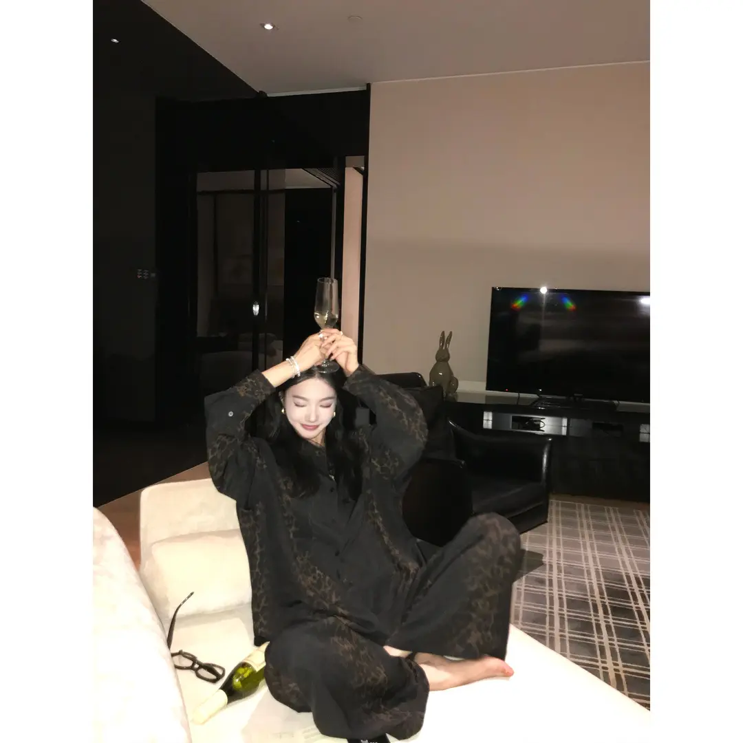 韩系甜美少女豹纹印花睡衣女春秋季新款长袖长裤家居服套装可外穿