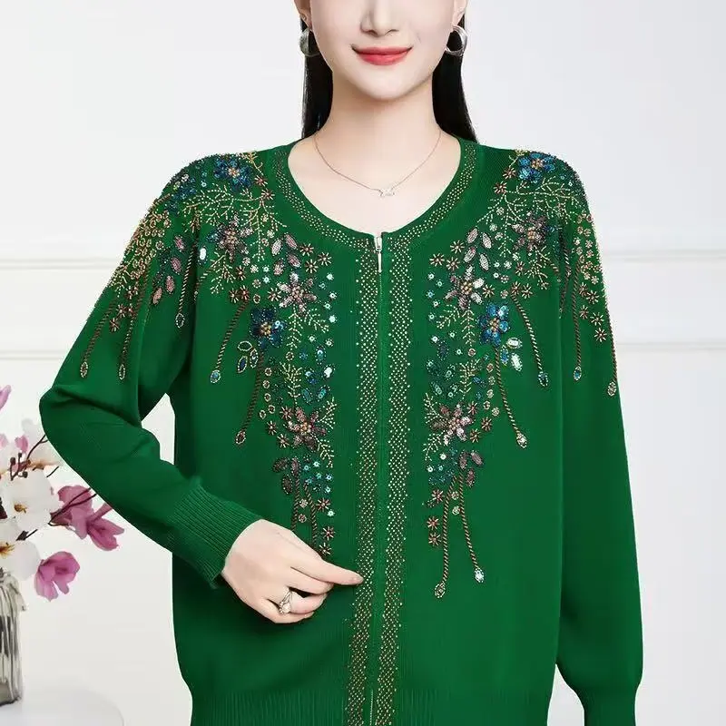 中老年刺绣针织衫秋季绣花保暖针织衫
