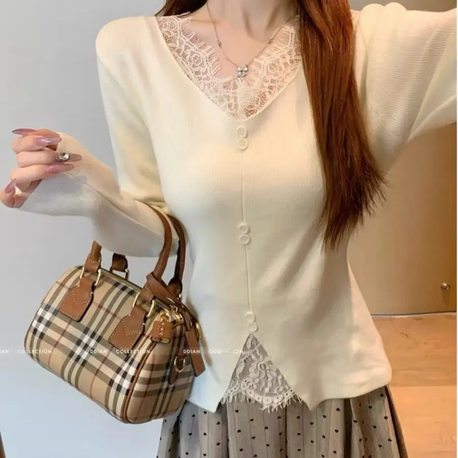 法式树脂固色春季修身型毛针织衫秋冬舒适流浪丹宁风上衣长袖打底