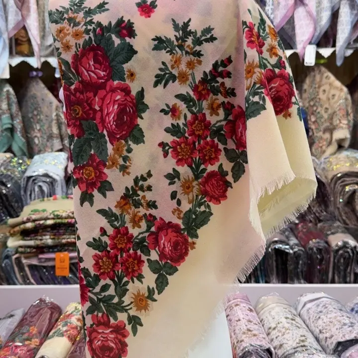 玫瑰花棉麻印花舒适护肩百搭外搭复古春秋披肩气质冬季秋冬