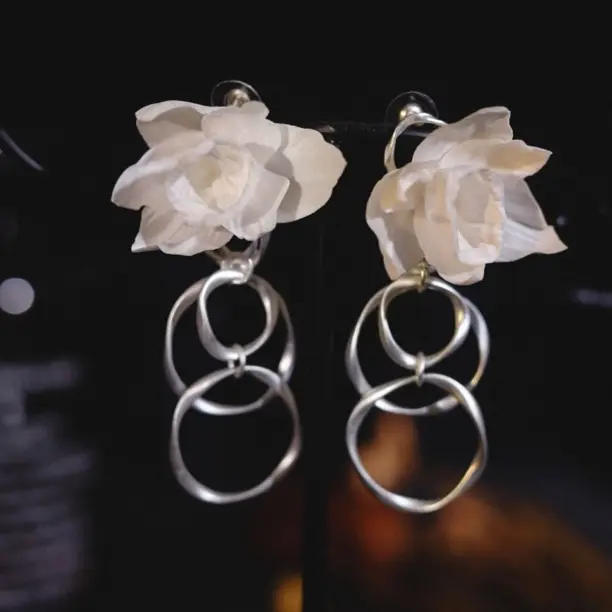 合金布艺耳饰 原创设计几何图案日韩白色女耳环饰品气质小众个性