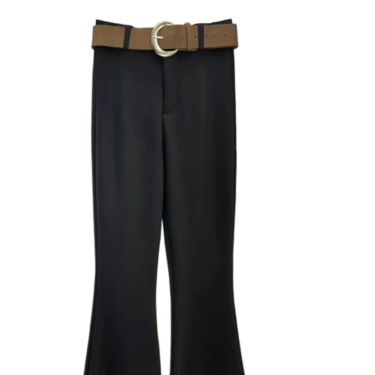 秋季韩系气质百搭高腰弹力修身微喇长裤配腰带