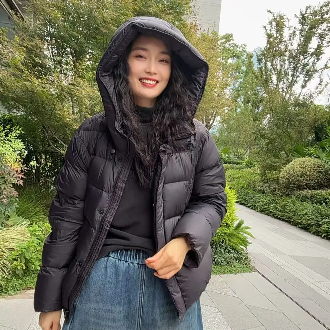 7719-轻职风90鸭绒连帽羽绒服百搭时尚休闲冬季