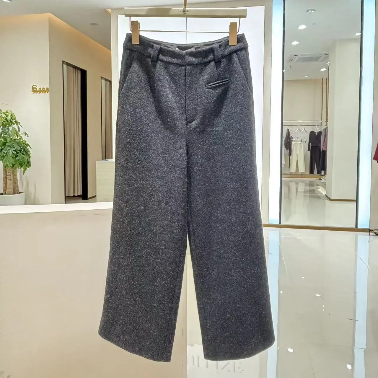 25411924【高斯雪岚】秋冬新款高腰休闲直筒8分毛呢裤高智风毛呢裤