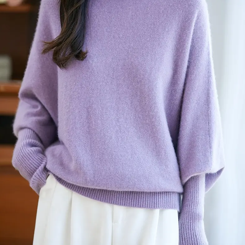 秋冬宽松慵懒风纯蝙蝠袖毛衣外穿上衣