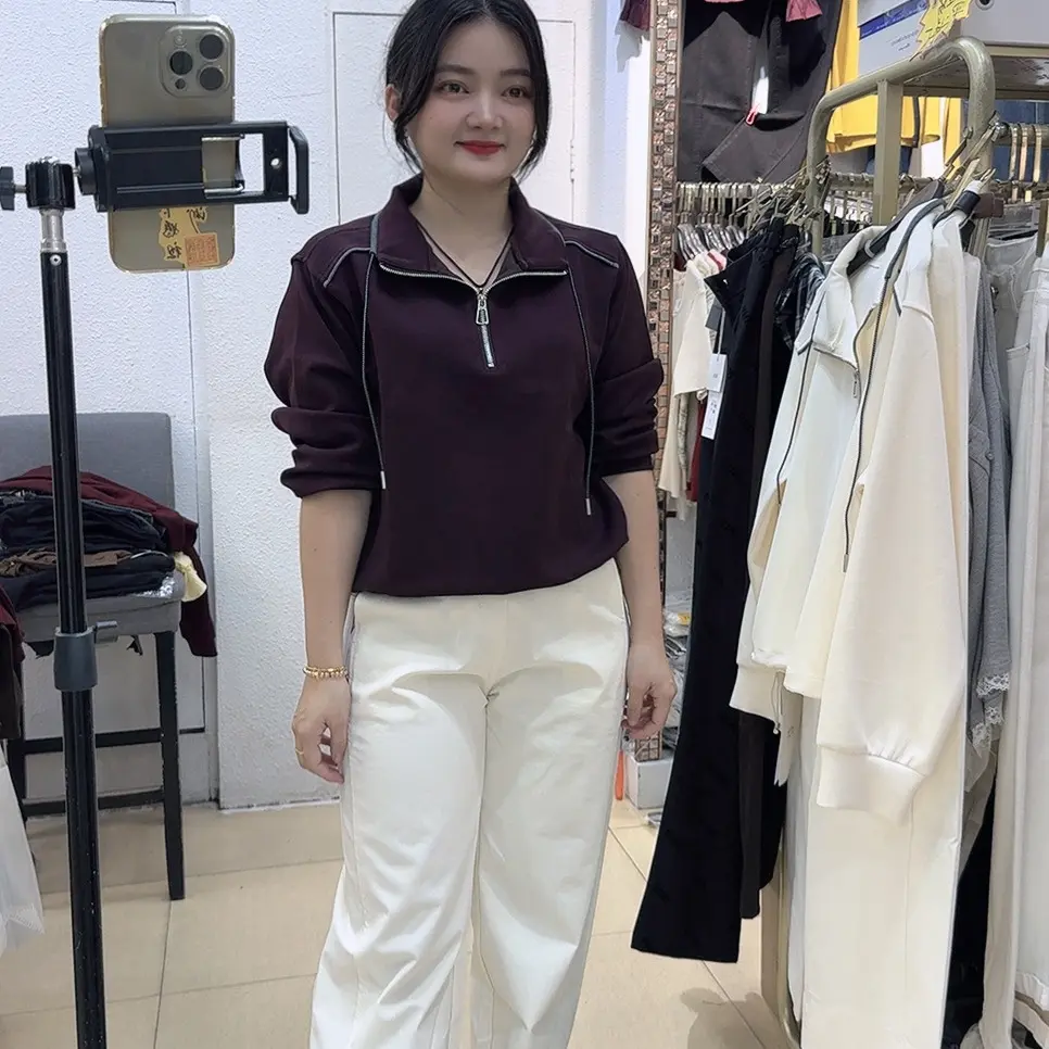 纯色女装卫衣秋冬季立领翻领上衣 拼条设计