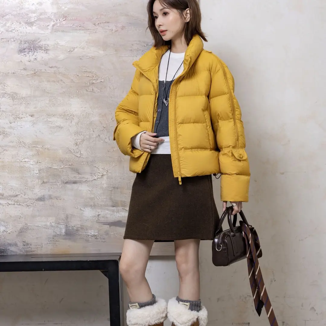 2025立领修身型短款长袖厚款休闲女装秋冬纯色百搭