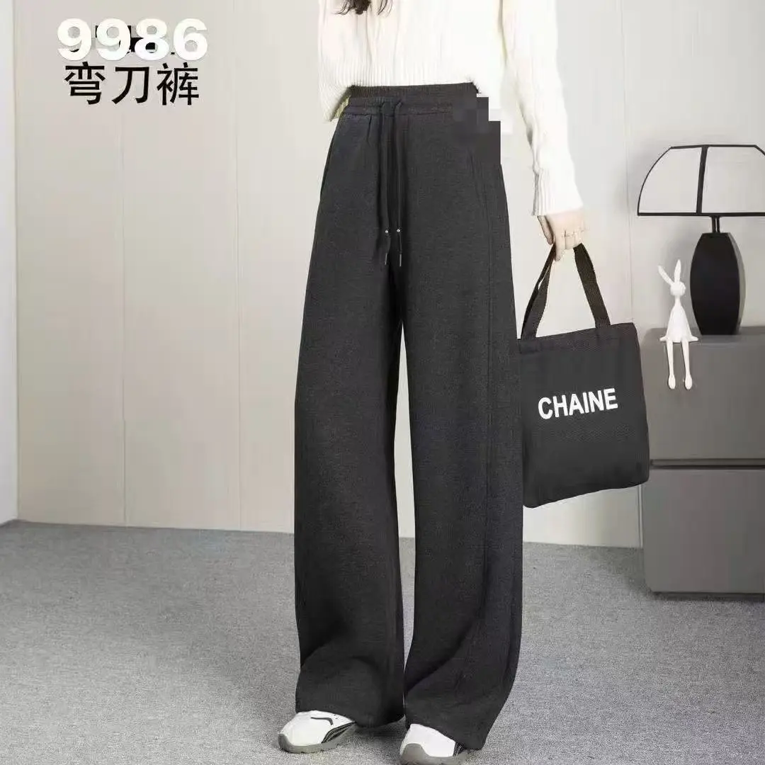 冬季新款高腰加绒加厚弯刀休闲女裤