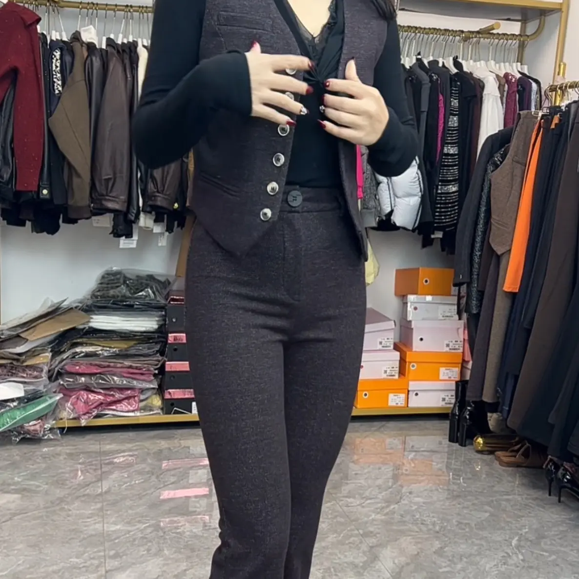 （云姐家马夹套装）修身时尚性感气质套装毛8002