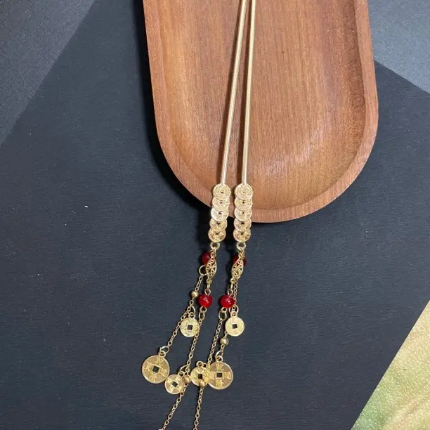 【时柒】有钱花小财神铜钱发簪古风新年发饰过年喜庆红色配饰头饰女