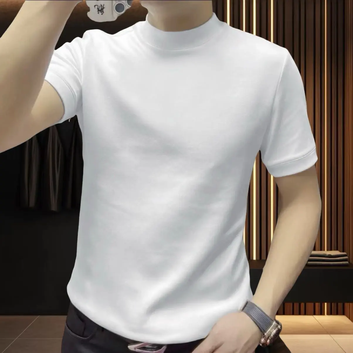 秋冬男士重磅德绒保暖短袖打底衫圆领高品质百搭内搭外穿磨毛T恤