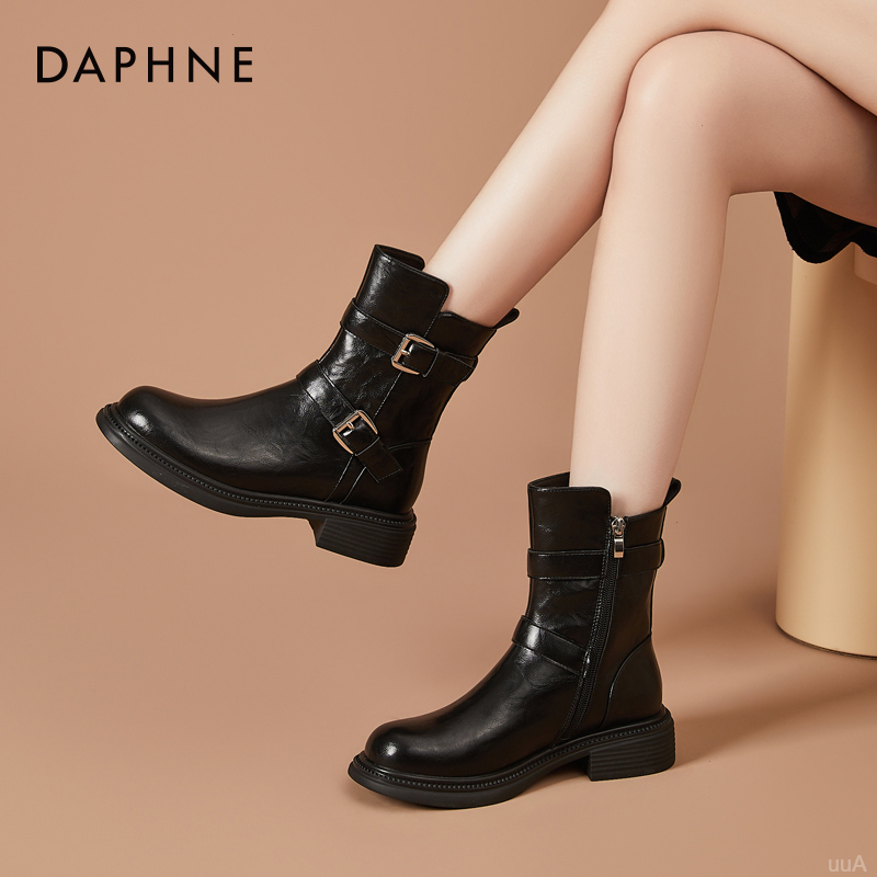 Daphne/达芙妮厚底百搭小短靴女2024年秋冬新款圆头马丁靴瘦瘦靴