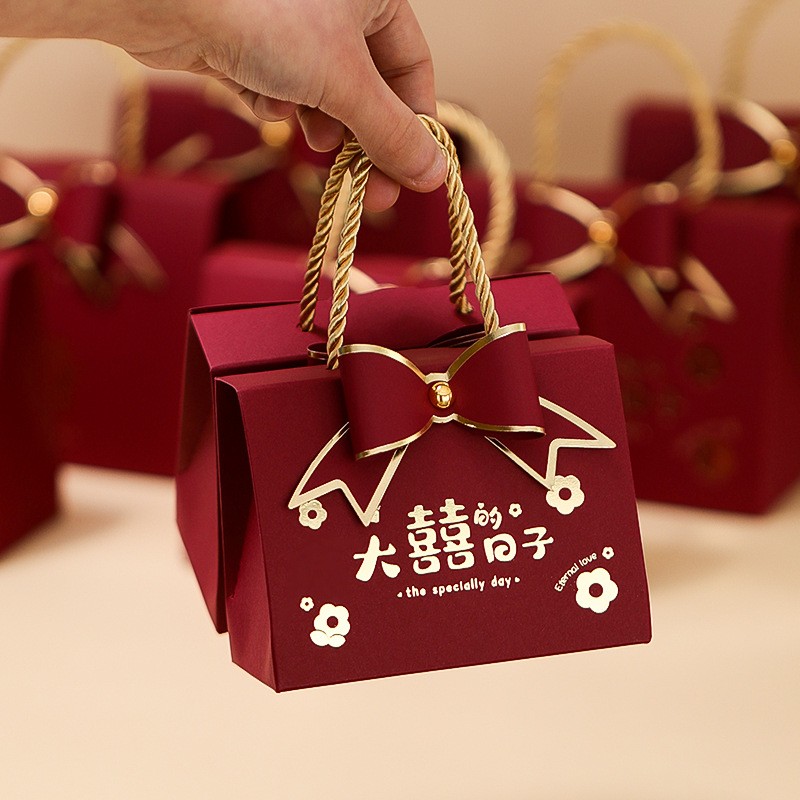 菲寻结婚喜糖盒子订婚回礼手提喜糖袋婚礼糖盒伴手糖果礼盒包装盒