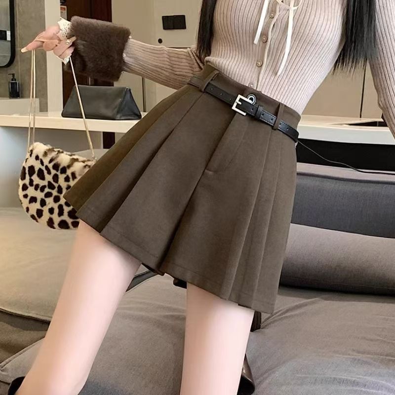2025新款秋冬百褶宽松休闲靴裤高腰毛呢短裤百搭显瘦阔腿裤裙