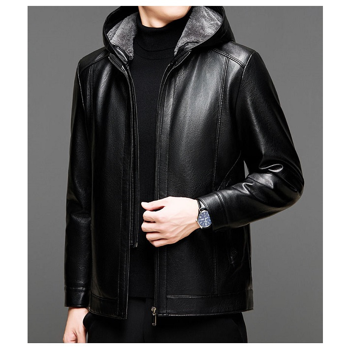 男士可脱卸帽款真皮休闲商务百搭高档加绒皮衣外套