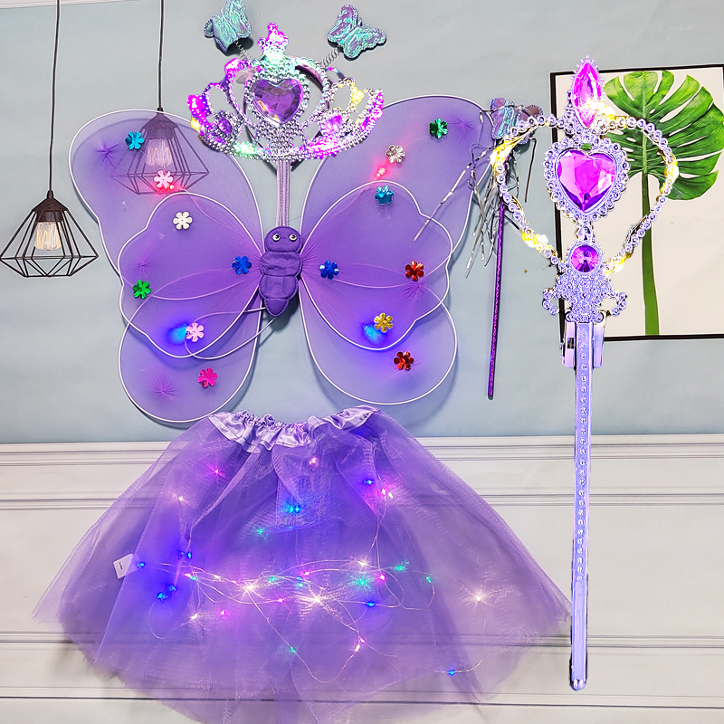 发光精灵蝴蝶翅膀小女孩蝴蝶背饰闪光奇妙仙子魔法棒花仙子四件套