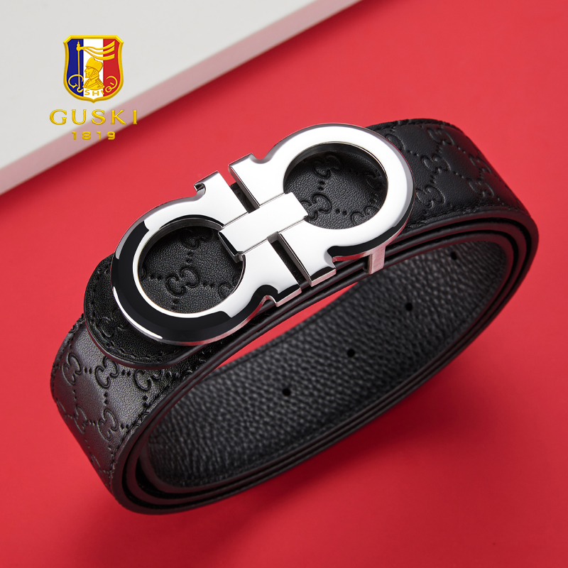 【生日礼物送男友】GUSKI真皮男款皮带平滑扣腰带实用生日爸爸老公