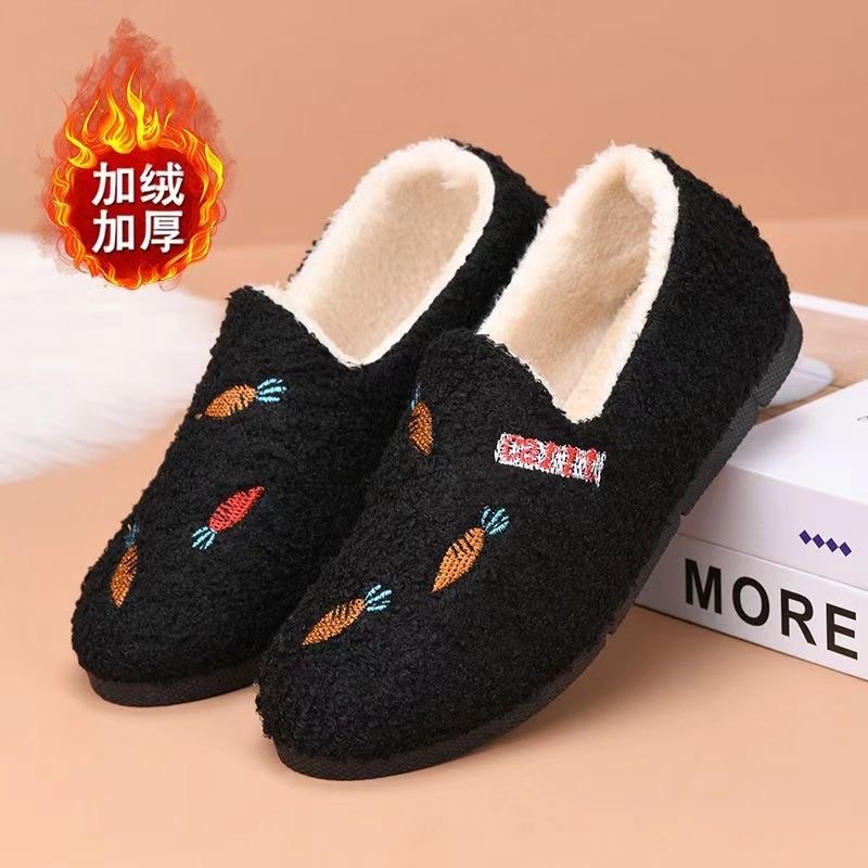 秋冬季韩版女棉鞋加绒豆豆鞋学生平底休闲防滑一脚蹬毛毛鞋保暖鞋