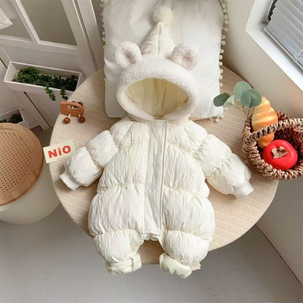 婴儿冬季衣服女宝宝冬装哈衣棉服加绒外出服抱抱服保暖连体衣