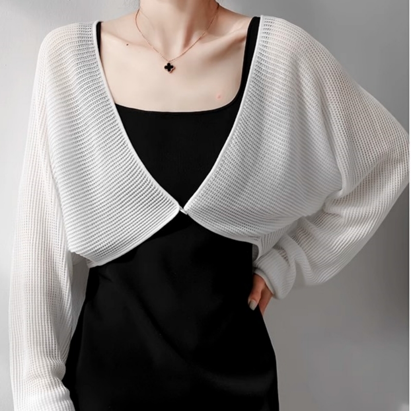 夏季女装时髦高档洋气白色上衣镂空开衫薄款针织衫小外搭披肩罩衫