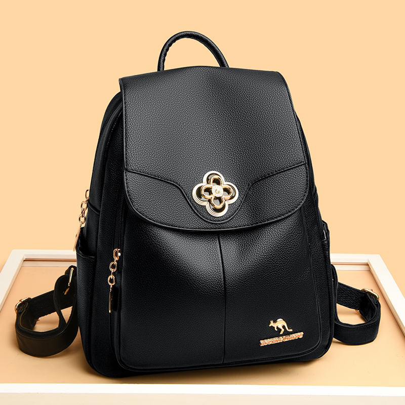 时尚设计潮流百搭软皮荔枝纹双肩背包2024新款大容量通勤背包