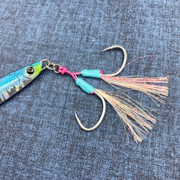 蓝粉钢丝钩7x7股软钢丝夜光防咬包芯刷了环氧锋利PIKE钩