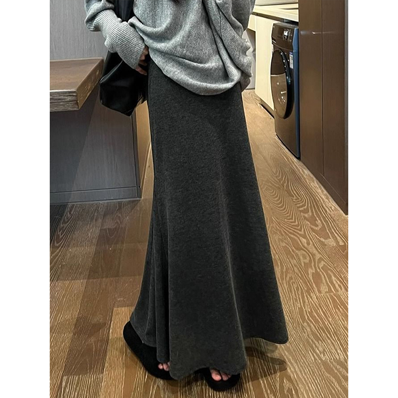 慵懒感松弛针织鱼尾裙女装秋季2025女百搭高腰显瘦垂坠感半身长裙