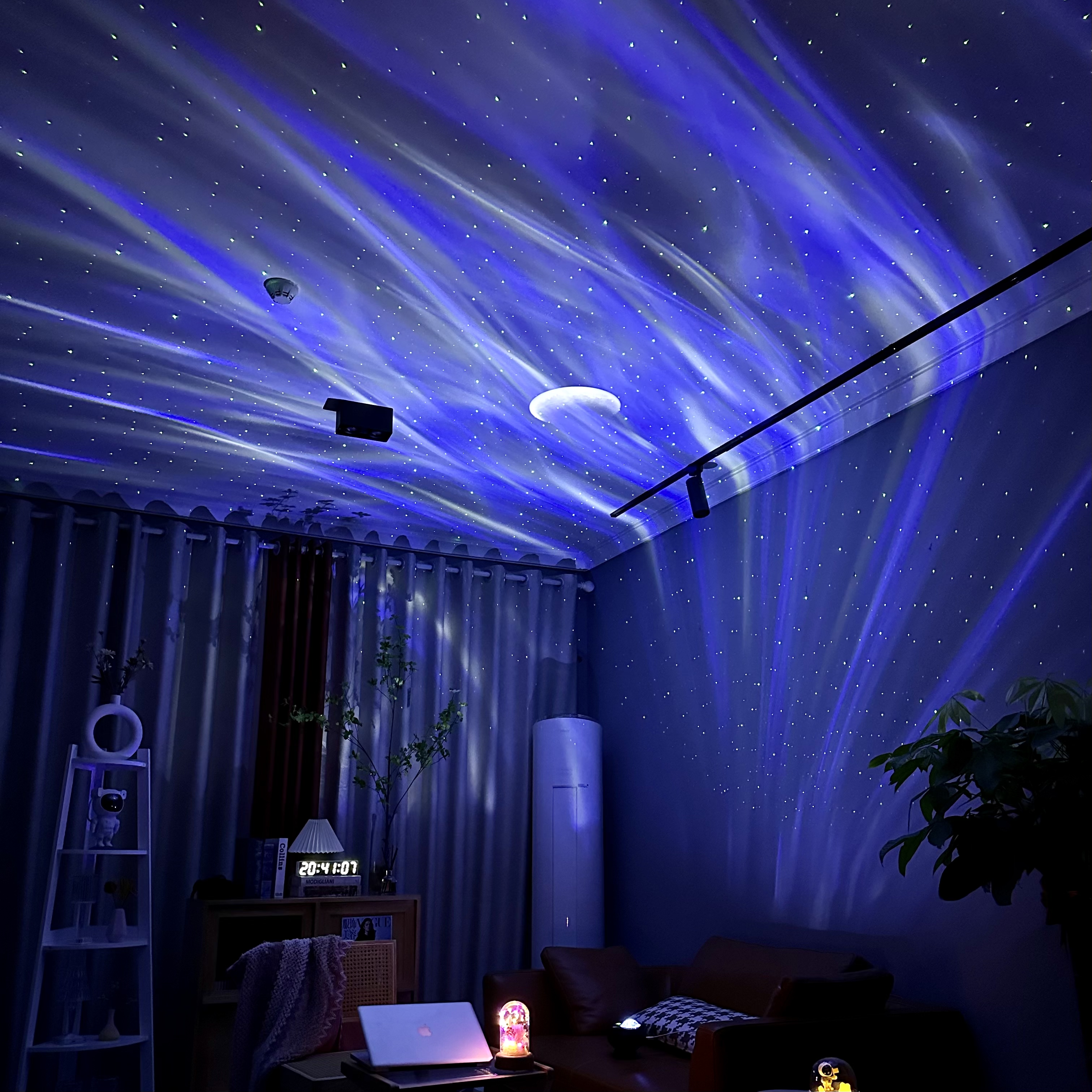 北极光星空投影灯月亮星星客厅卧室浪漫情调满天星蓝牙音箱氛围灯