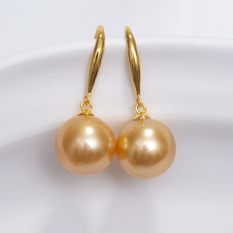 海水珍珠南洋金珠耳钩金珠耳环经典款18K黄金镶嵌百搭珍珠耳钉