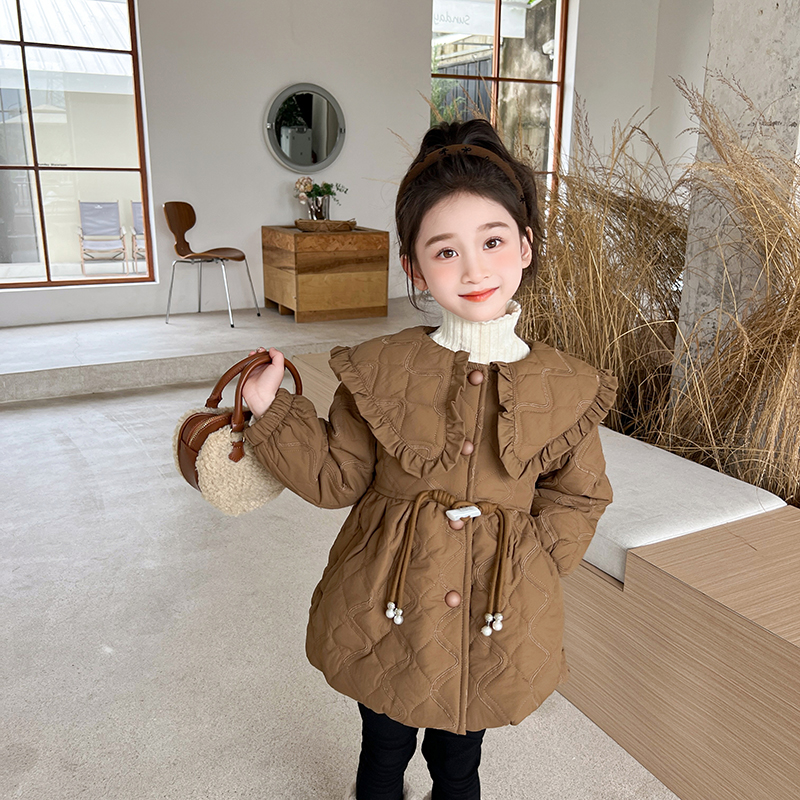 女童航绣新中式盘扣海军领棉衣冬季新款洋气时尚加绒加厚甜美棉衣