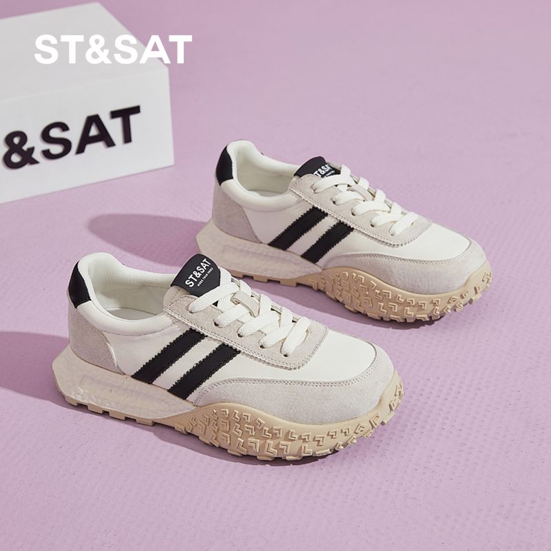 星期六轻便舒适软底百搭德训鞋女2025秋季新款真皮防滑跑步运动鞋