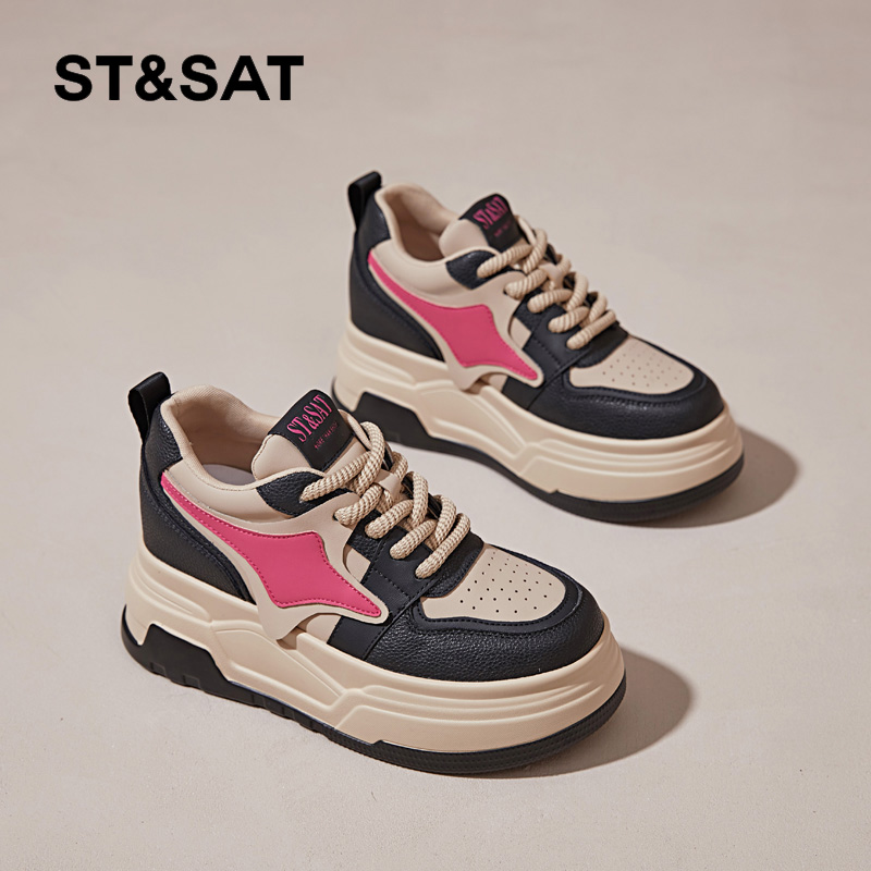 星期六厚底百搭松糕鞋女2025秋季新款真皮软底8CM内增高休闲女鞋