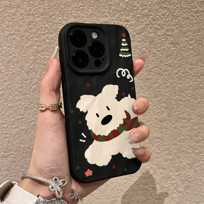 奥菲顿红绿围巾小狗适用iphone16/15pro/14/12褶皱苹果手机壳13套
