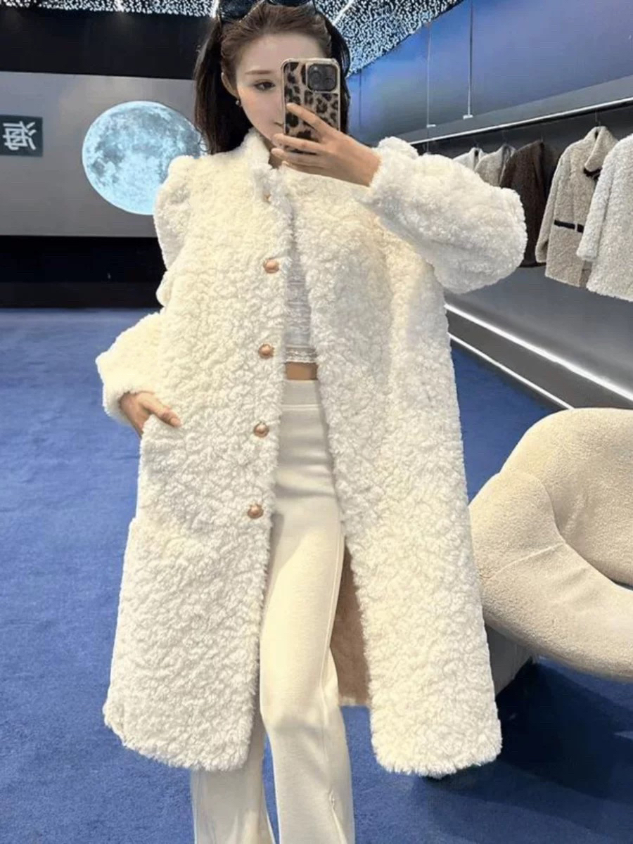 秋冬加厚长款仿羊羔毛外套大衣环保毛毛外套时尚百搭皮毛一体外套