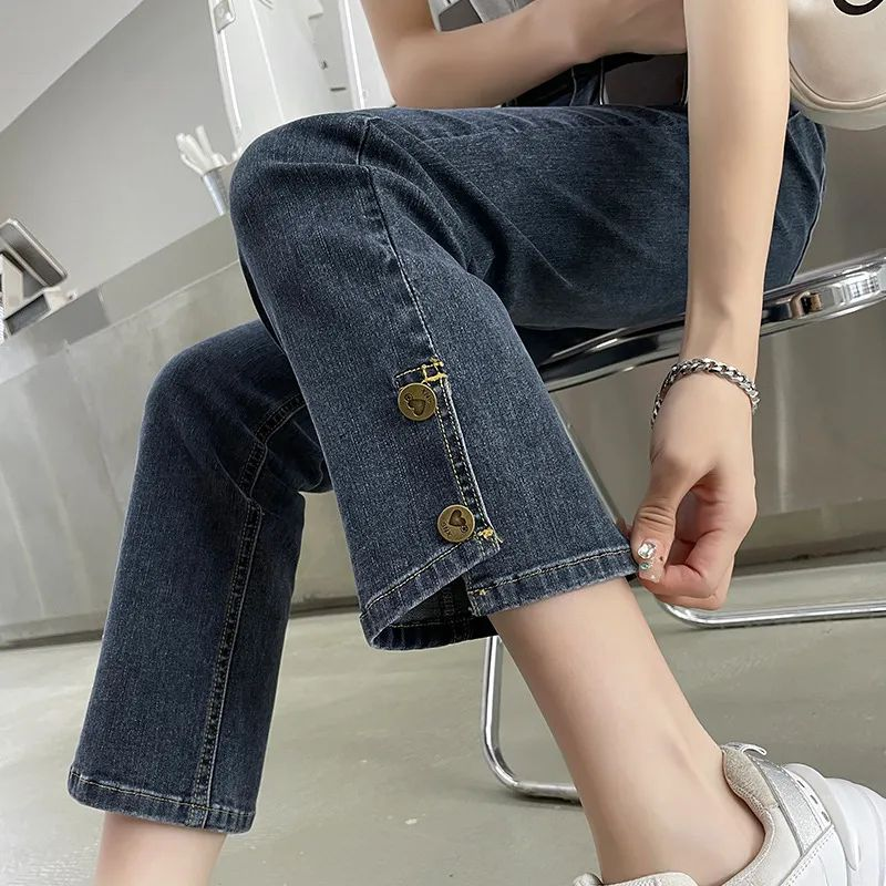 高腰直筒牛仔裤女宽松显瘦直筒九分裤秋季百搭修身烟管裤八分裤子