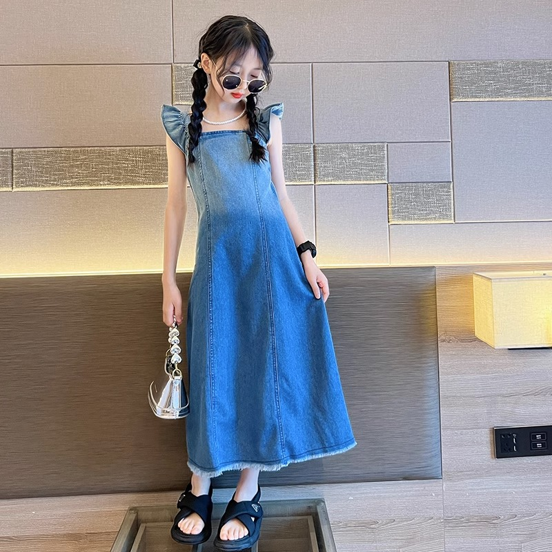 女童夏季连衣裙2025新款网红时髦牛仔背心裙夏装儿童吊带裙潮童装