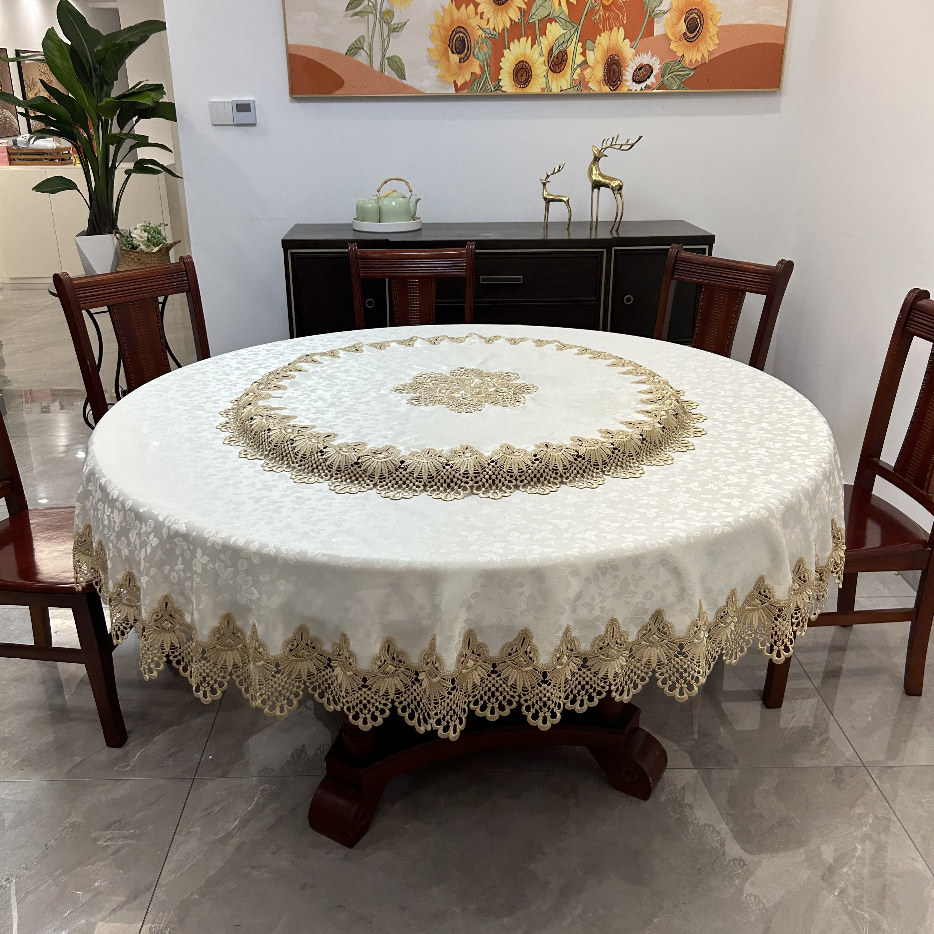 圆餐桌布高档奢华新中式家用大圆形台布布艺北欧轻奢红木大圆桌