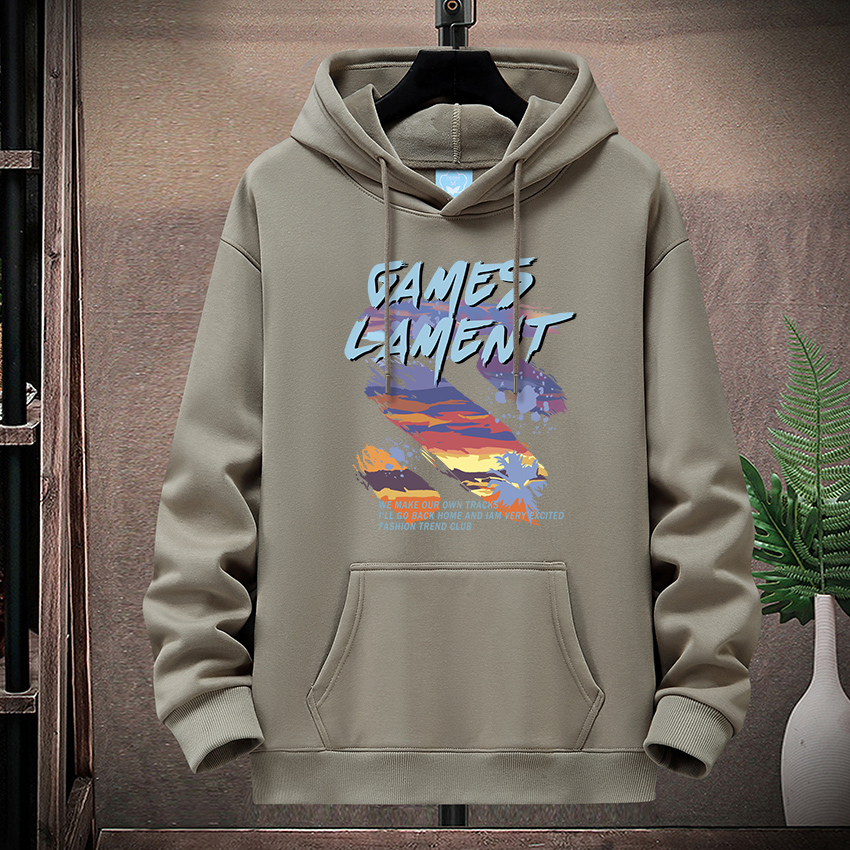 加绒秋冬新款男士重磅加厚连帽卫衣时尚学生情侣套头男士加绒卫衣