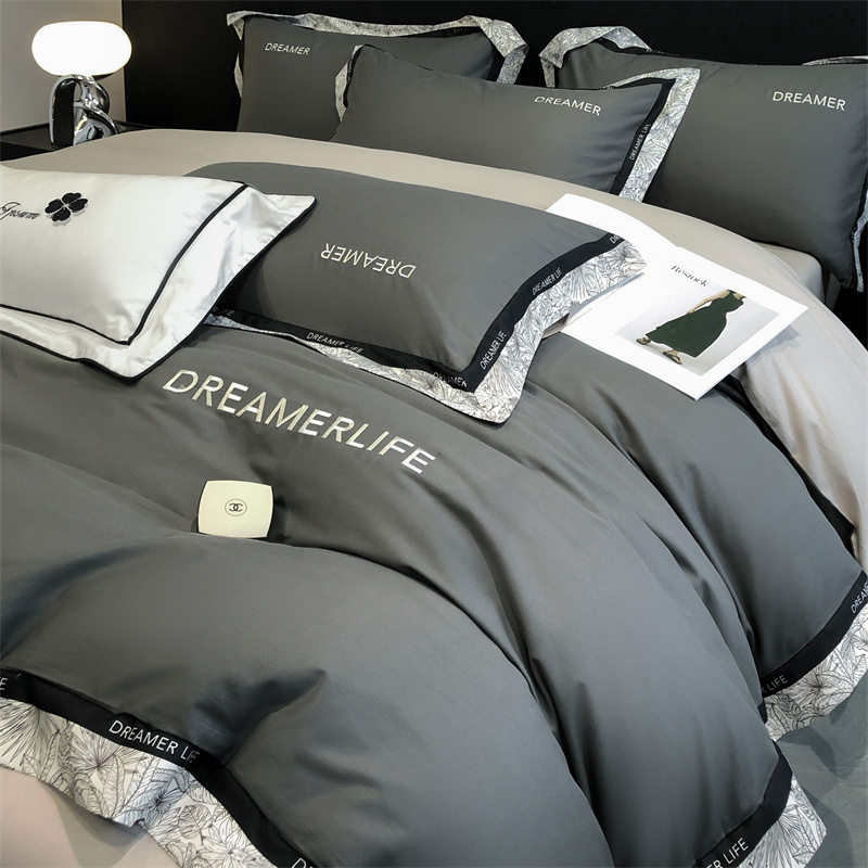 床上用品全棉纯棉刺绣四件套轻奢高级感简约棉被罩套床单床笠套件