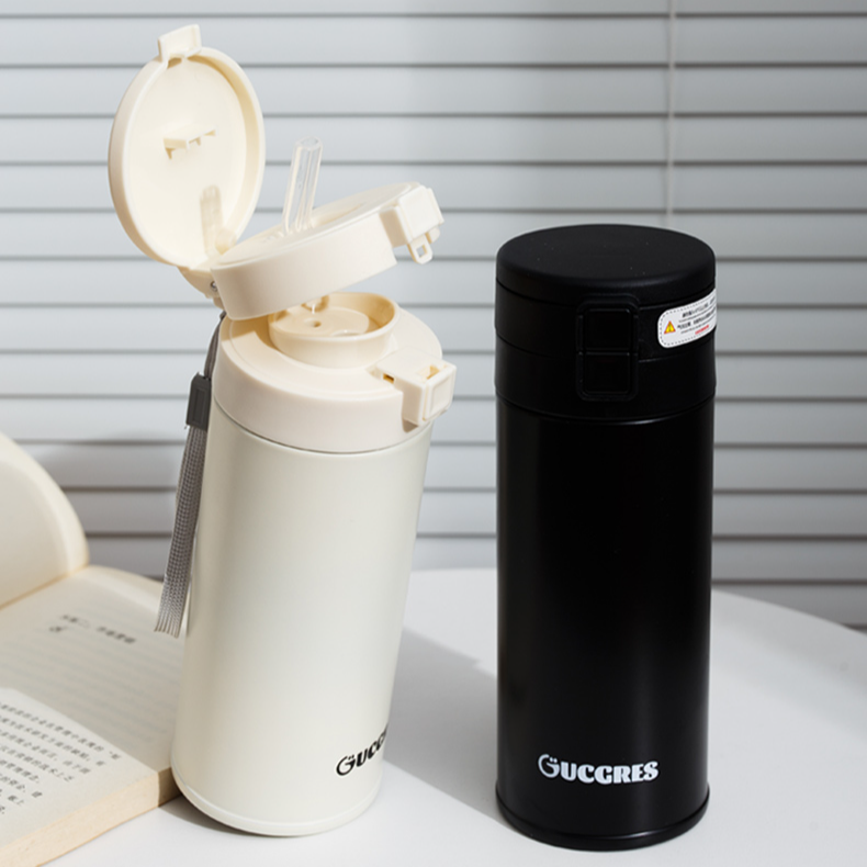 Gucgres简约吸管保温杯女高颜值水杯双饮便携保冷随行杯子男学生