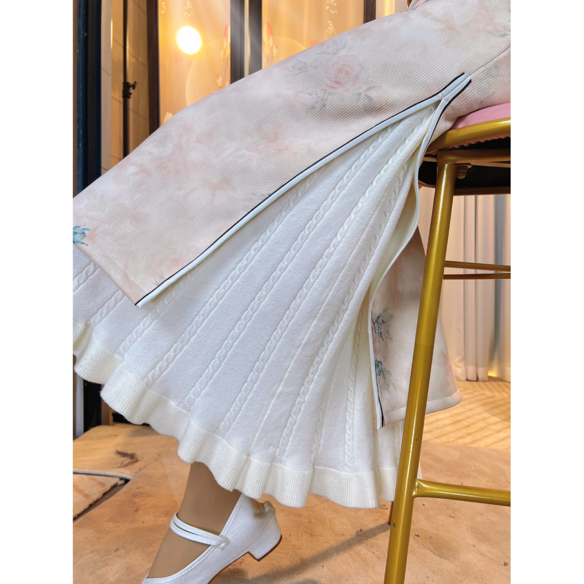 缇花影【福利款】 半身裙长款高腰荷叶边下摆毛线a字裙子