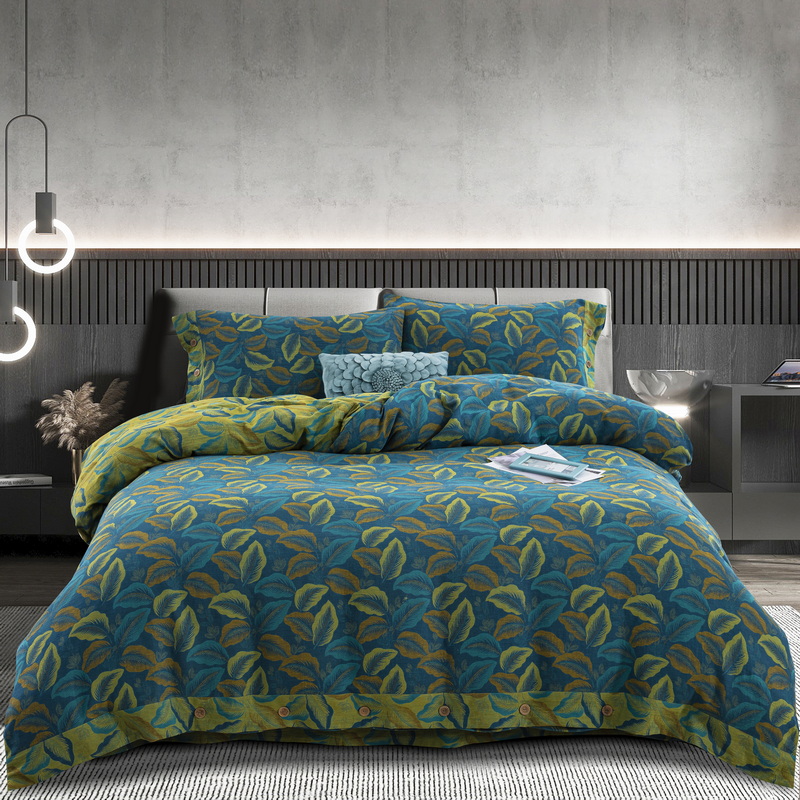 【叶语柔情-兰】 全棉A类母婴加厚色织提花双层纱居家软四件套亲肤A