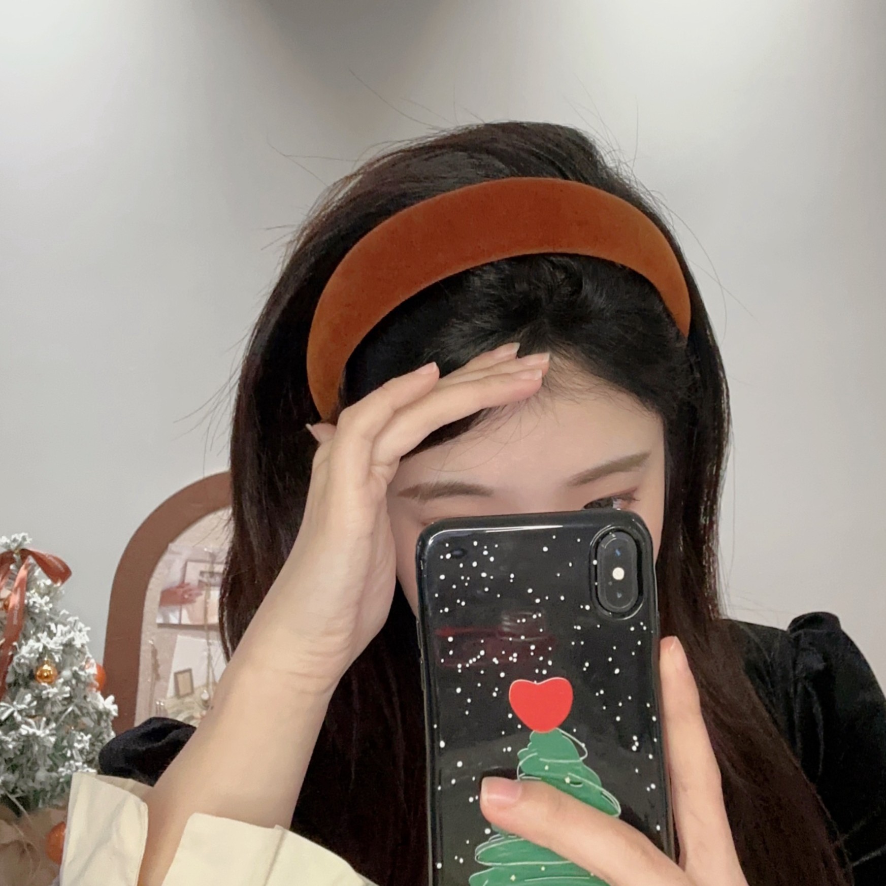尚倪秋冬丝绒巨显白熟南瓜色发箍温柔慵懒氛围外出高颅顶头箍海绵