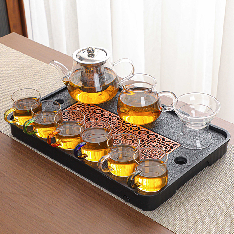 耐高温玻璃水具套装小型家用泡茶壶茶杯花茶红茶办公室泡茶器托盘