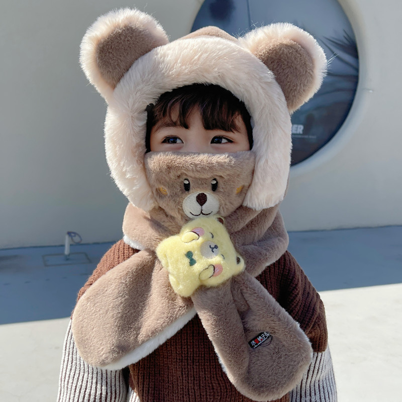 儿童帽子围巾口罩一体秋冬季可爱宝宝加厚护耳帽男女童保暖防风帽