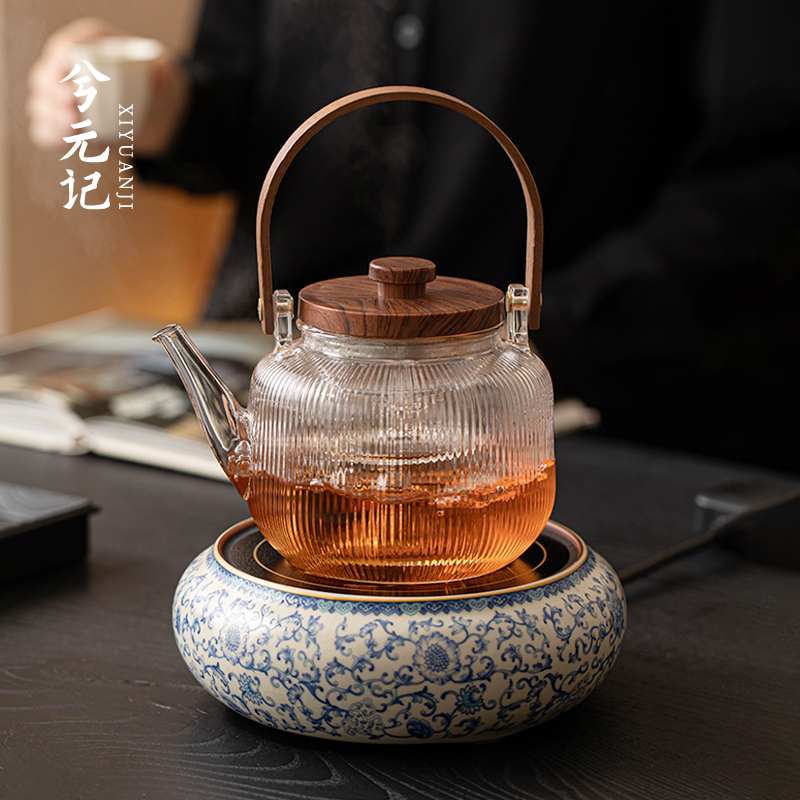 青花汝窑电陶炉煮茶壶2025新款煮茶器加厚耐高温玻璃烧水壶泡茶壶
