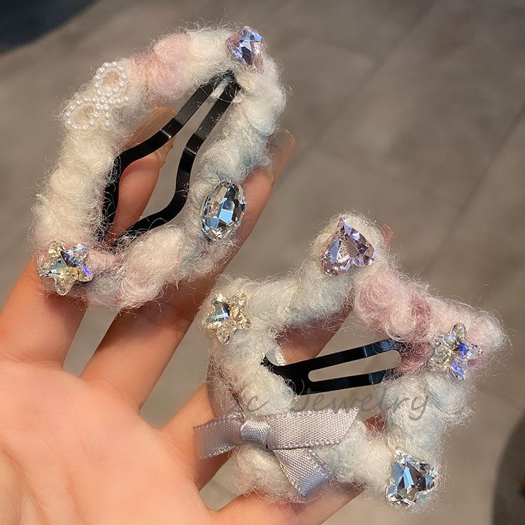 高级感刘海侧边夹bb气质新款发卡轻奢糯感甜美少女扎染毛线发夹