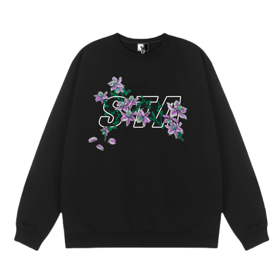 STA秋冬国潮牵牛花印花简约字母印花情侣宽松圆领卫衣男女摇粒绒